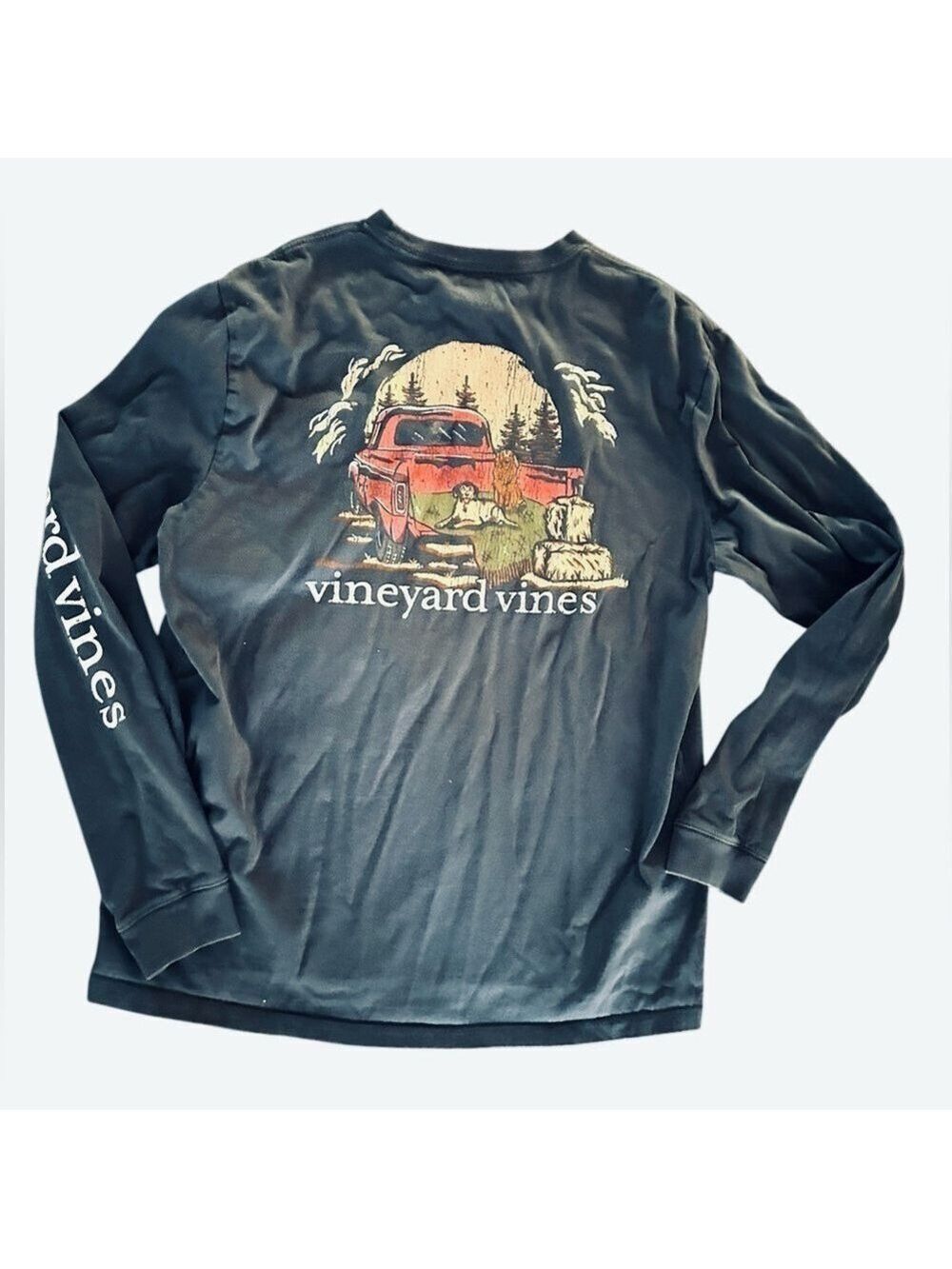 VINEYARD VINES Long Sleeve Navy Blue Tee Shirt Pickup Truck Dogs Outdoors VGC